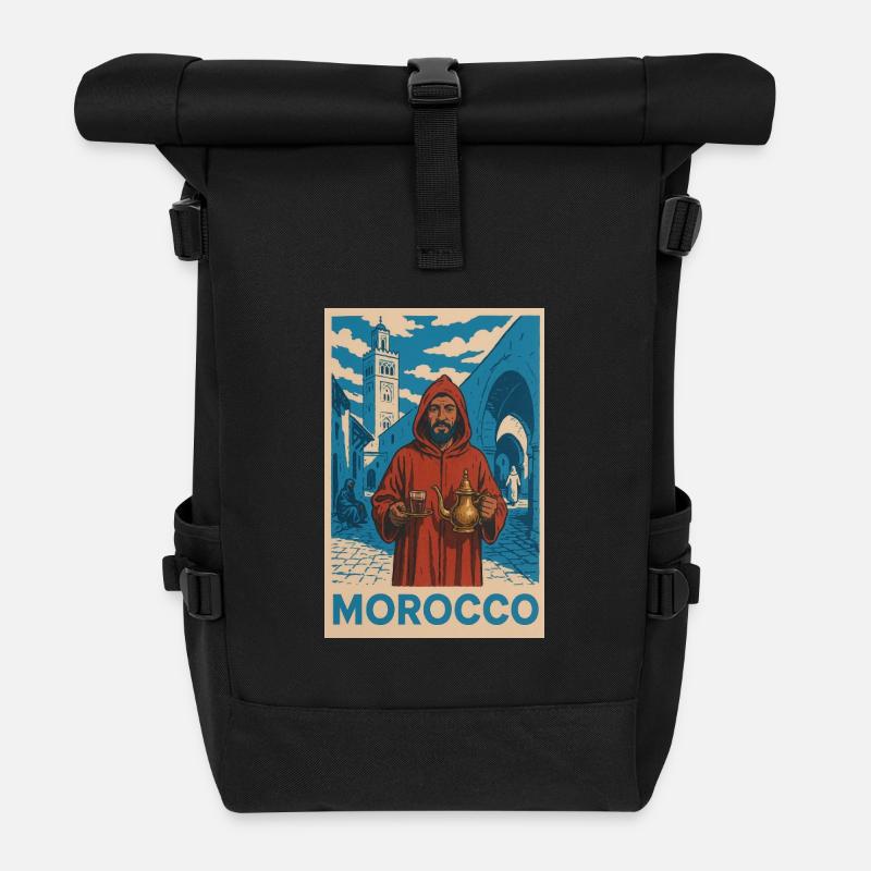 Motif traditionnel marocain avec tradition du thé - Sac à dos roll top - noir