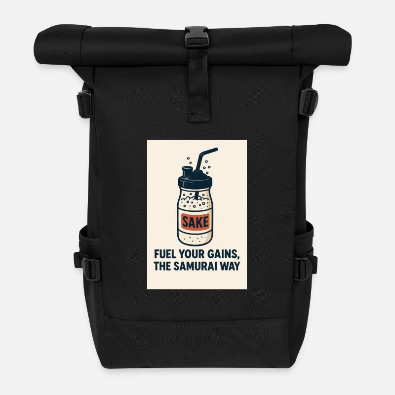 Sake and Samurai Style Gains - Roll Top Backpack - black