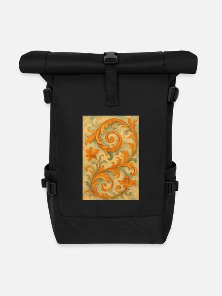Gelbes Barock-Ornamentmotiv - Rolltop Rucksack - Schwarz