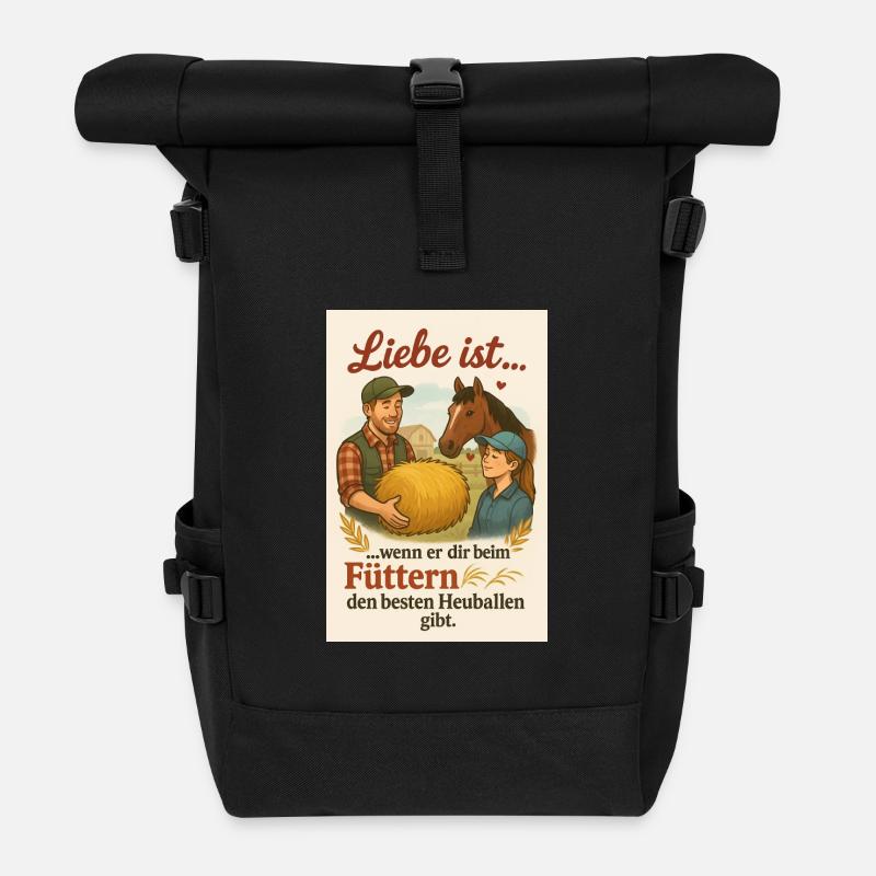 Liebe ist beim Füttern des Heuballen - Rolltop Rucksack - Schwarz