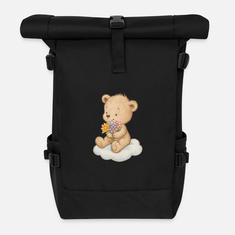 Süßer Teddybär mit Blumen - Rolltop Rucksack - Schwarz