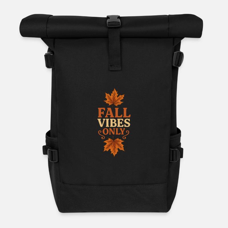 Autumnal Leaves with Slogan | Fall Vibes Only - Roll Top Backpack - black