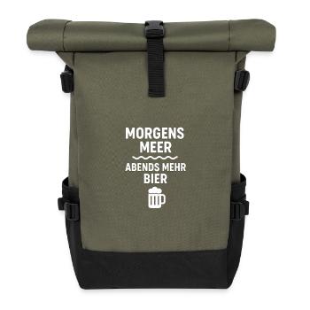 Morning Sea Evening Beer Motif - Roll Top Backpack - olive/black - Front