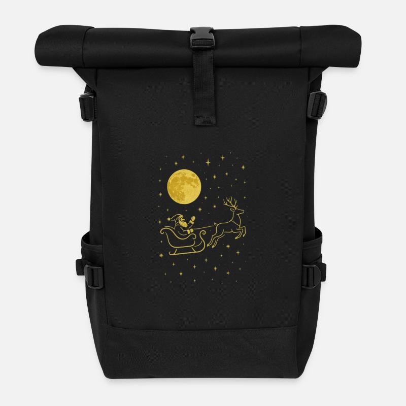 Funkelnder Weihnachtsmann im Rentierschlitten - Rolltop Rucksack - Schwarz