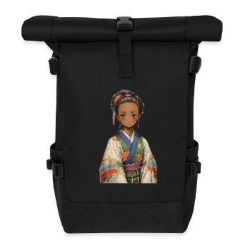 Ethnic girl in colorful kimono - Roll Top Backpack - black - Front