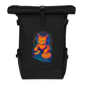 Neon DJ Cat Design - Roll Top Backpack - black - Front