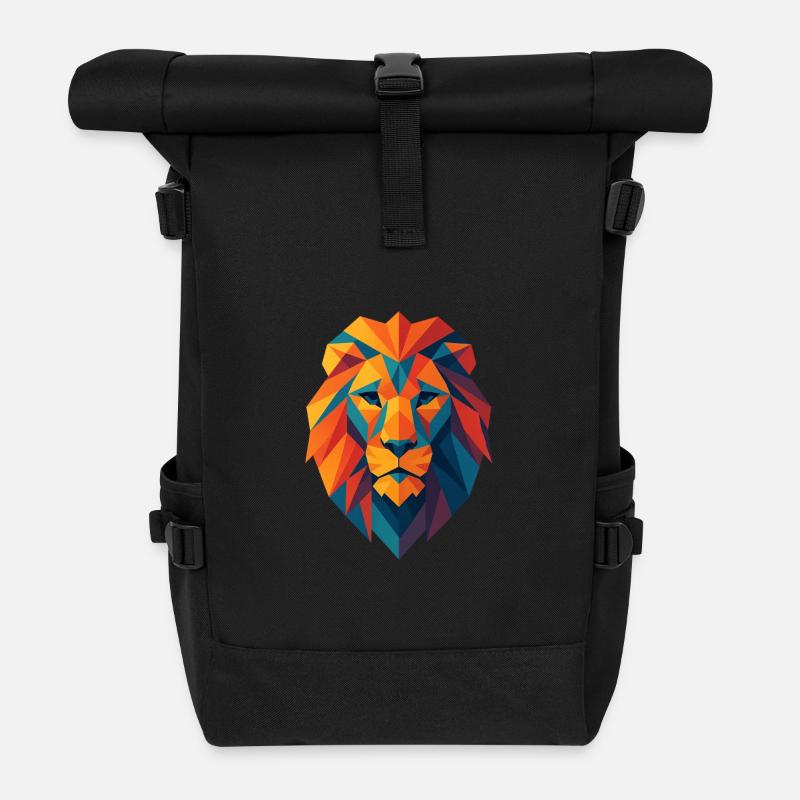 Lion | Impression tête de lion - Sac à dos roll top - noir