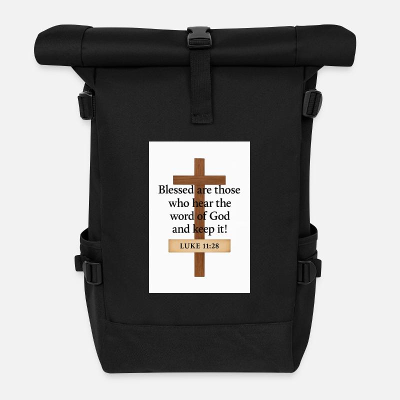 Kreuzzitate: Selige, die Gottes Wort hören - Rolltop Rucksack - Schwarz