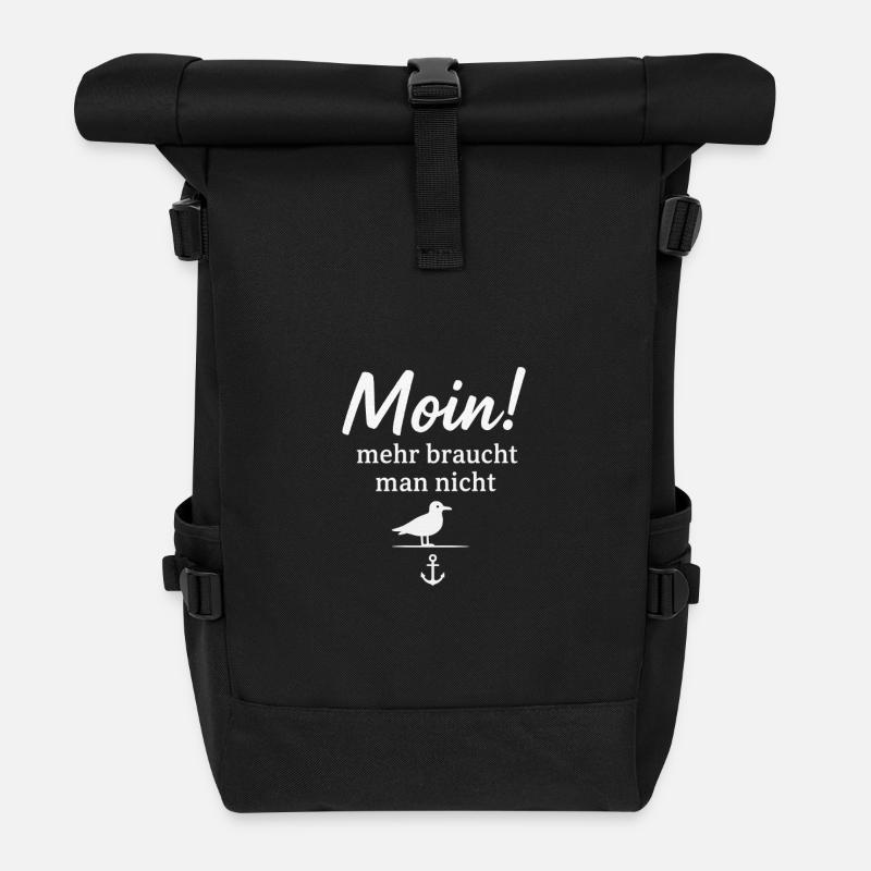 Moin Seeflair Spruch mit Möwe und Anker - Rolltop Rucksack - Schwarz