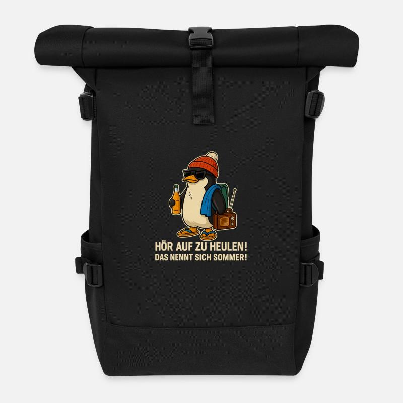 Summer penguin with sunglasses - Roll Top Backpack - black