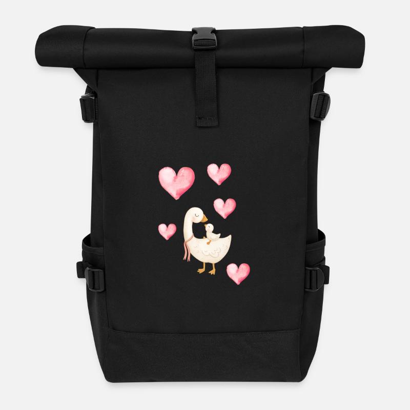 Mama Ente und Herzchen - Rolltop Rucksack - Schwarz