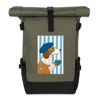 Chien chic café et béret - Sac à dos roll top - olive/noir - Devant