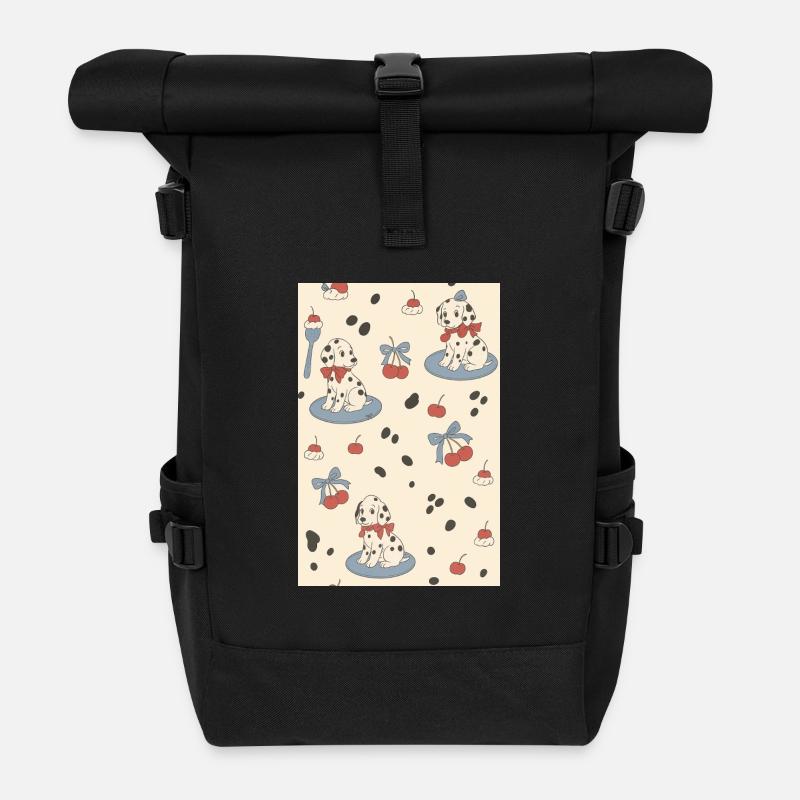 Dalmatiner Welpen Charm Kirschen - Rolltop Rucksack - Schwarz