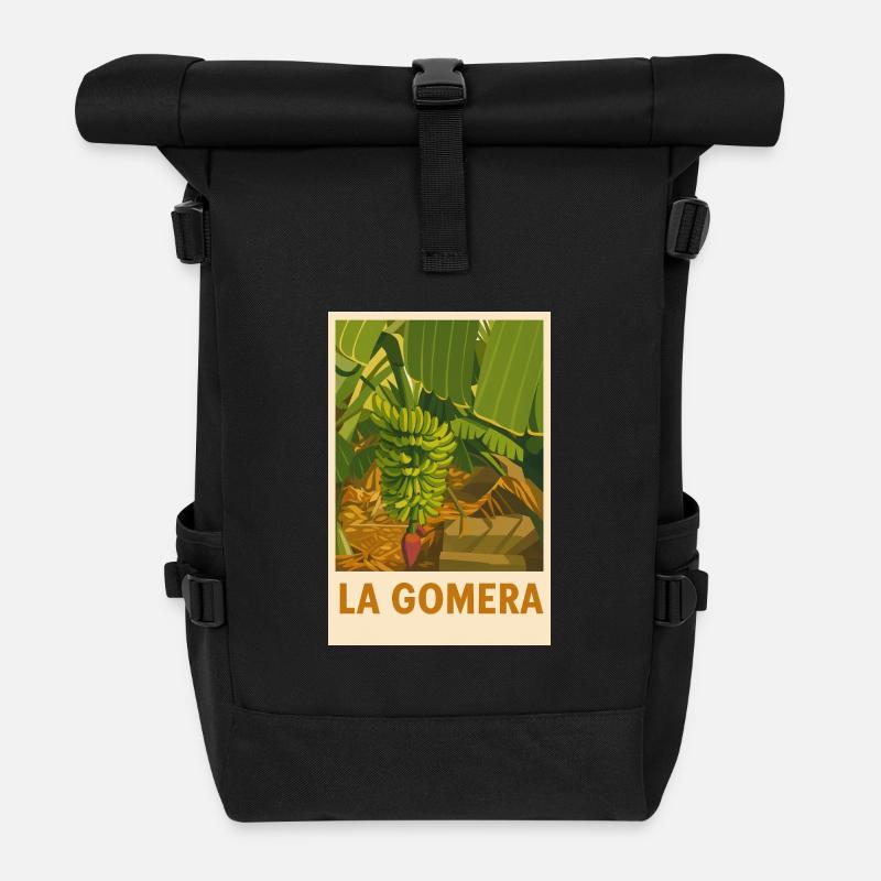 La Gomera Tropical Poster Vintage - Roll Top Backpack - black
