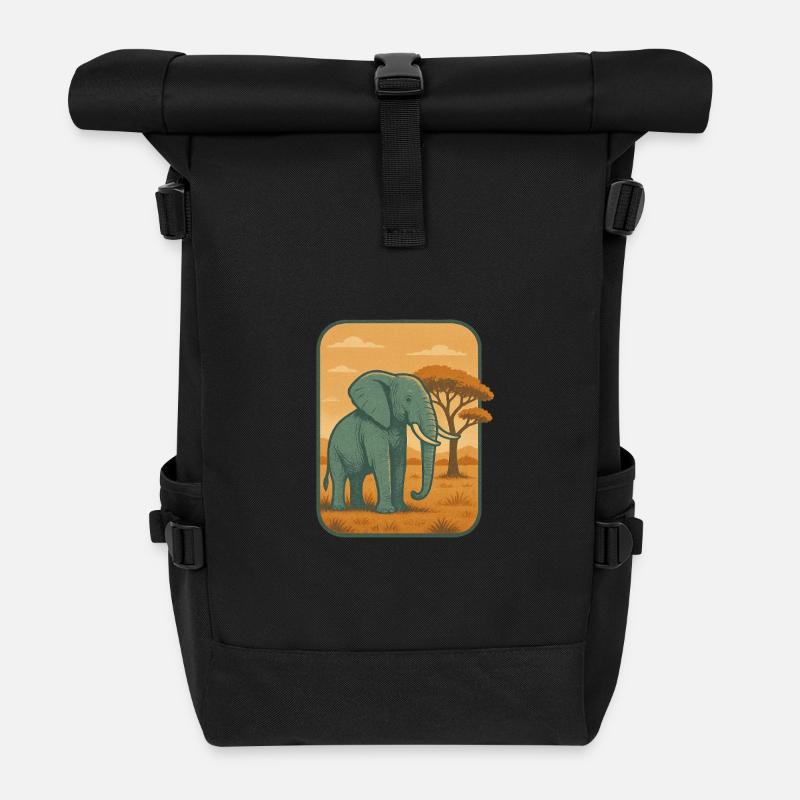 Panneau vintage éléphant de savane - Sac à dos roll top - noir