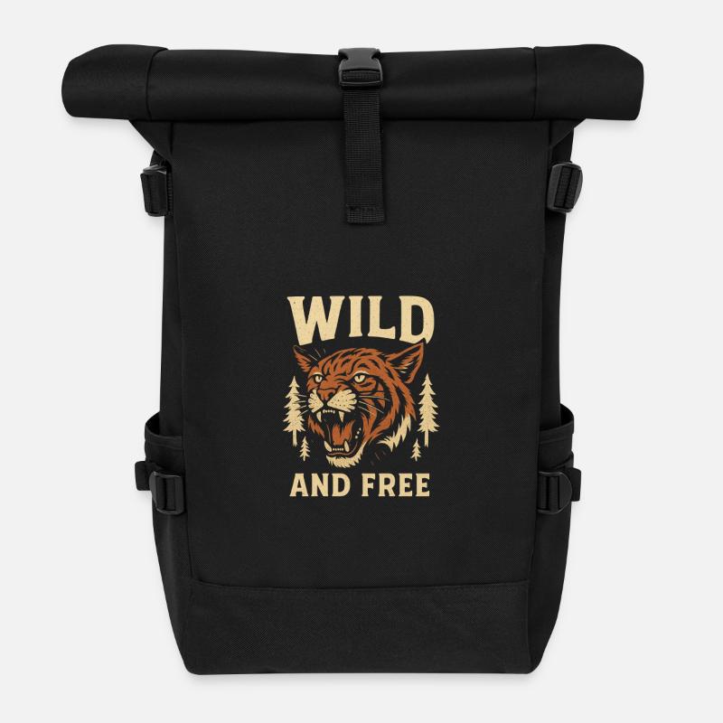 Wild and Free Tiger Emblem - Rolltop Rucksack - Schwarz