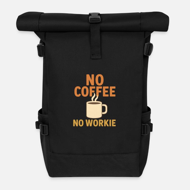 No Coffee No Workie Tee - Roll Top Backpack - black