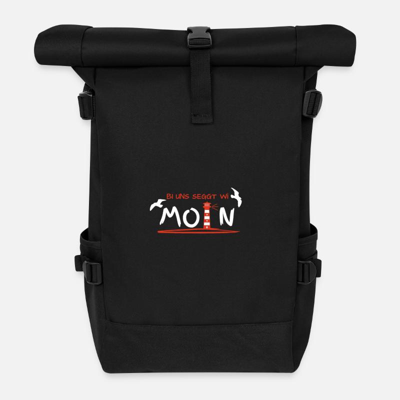 Bei uns sagt man moin  – Leuchtturm - Rolltop Rucksack - Schwarz
