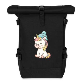 Pastel Unicorn Cuddly Figure - Roll Top Backpack - black - Front