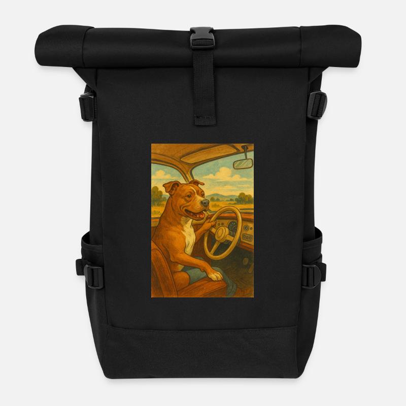 Hund am Steuer Vintage - Rolltop Rucksack - Schwarz