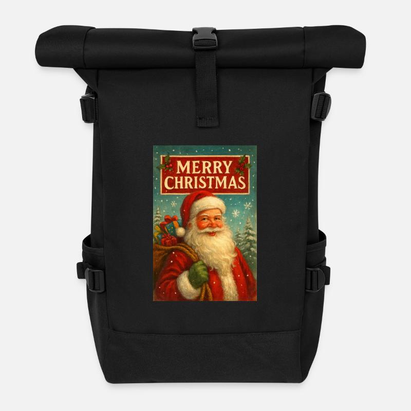 Vintage Santa and Gifts - Roll Top Backpack - black