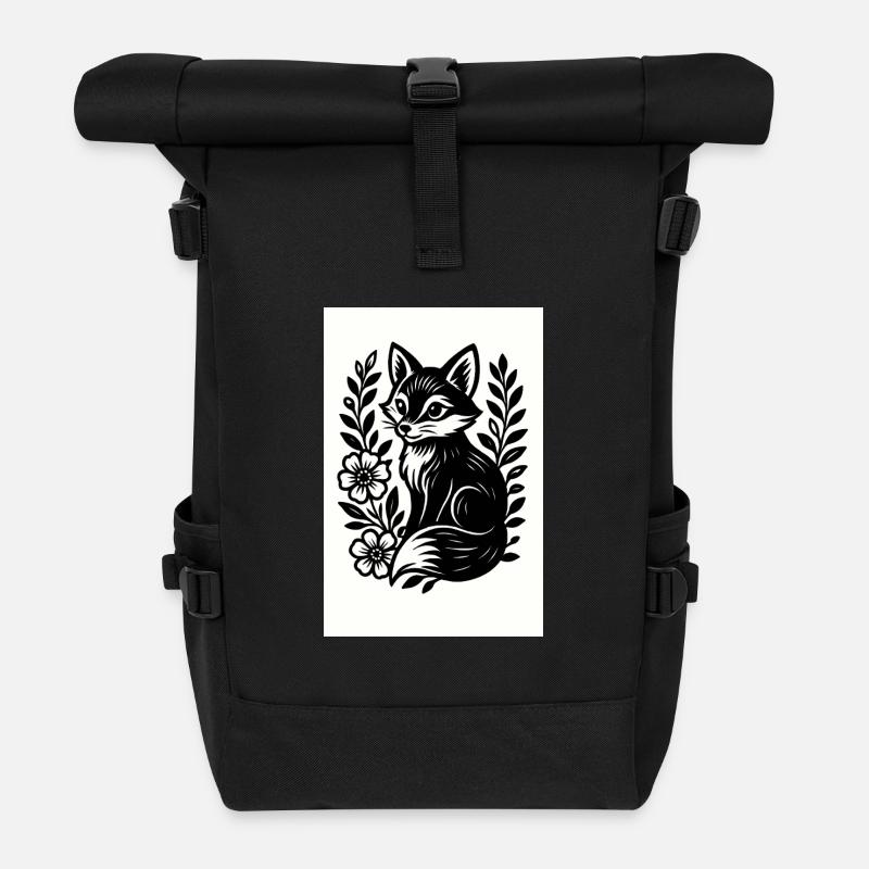 Fox in the Blossom Dance - Roll Top Backpack - black