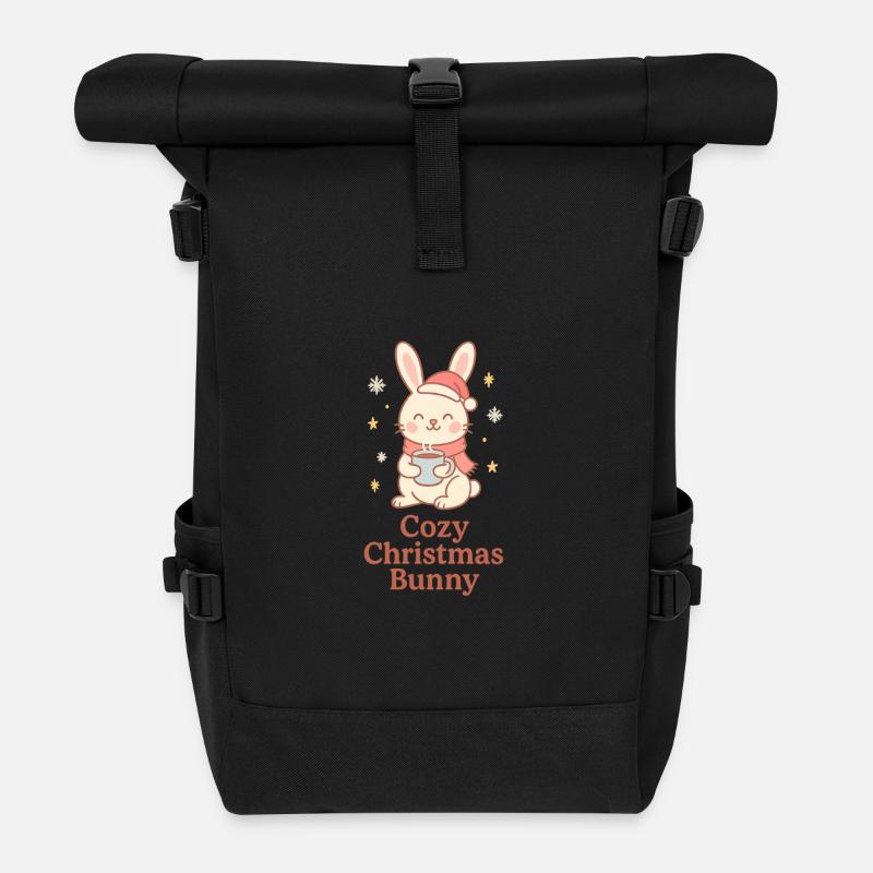 Gemütlicher Weihnachts-Hase mit Tee - Rolltop Rucksack - Schwarz