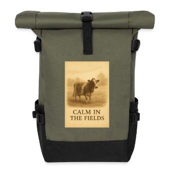 Calm in the Fields Vintage-Kuh - Rolltop Rucksack - Olive/Schwarz - Vorne