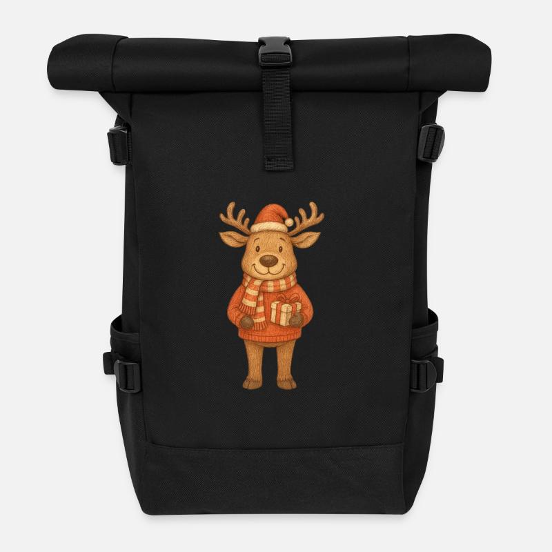 Niedliches Weihnachtsrentier mit Geschenk - Rolltop Rucksack - Schwarz