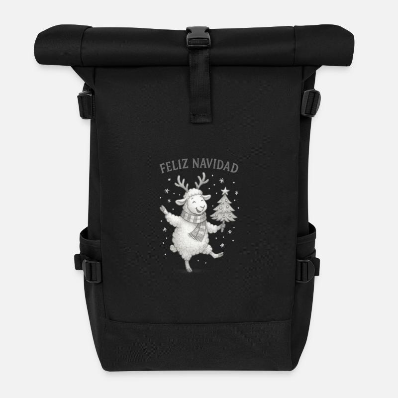 Feliz Navidad Schaf mit Weihnachtsbaum - Rolltop Rucksack - Schwarz