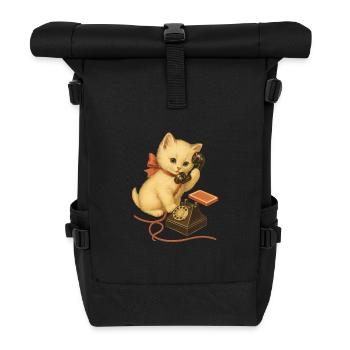 Kitten on the phone retro look - Roll Top Backpack - black - Front