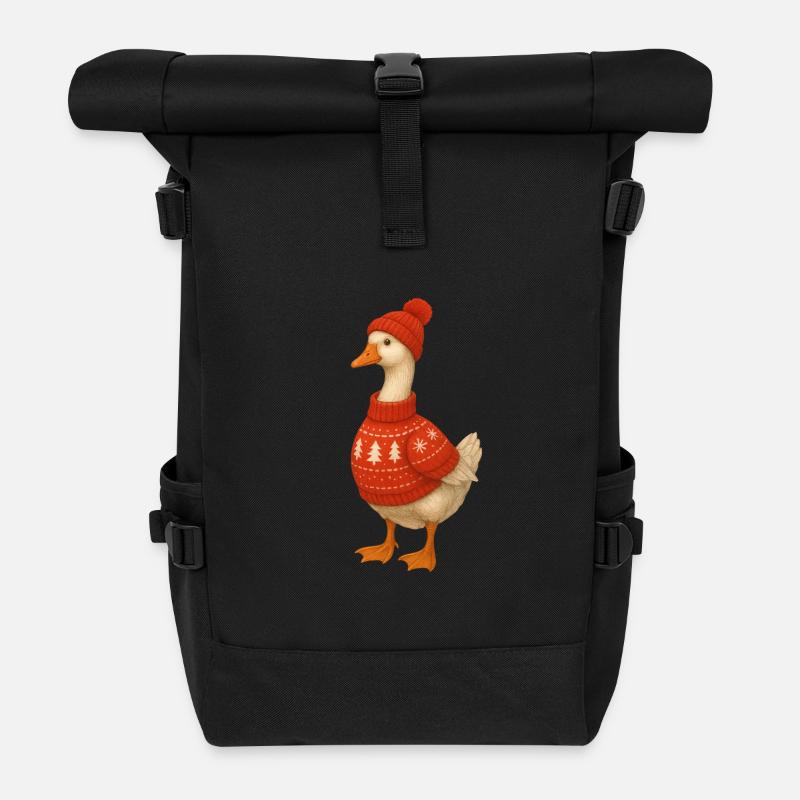 Gans im Strickpullover - Rolltop Rucksack - Schwarz