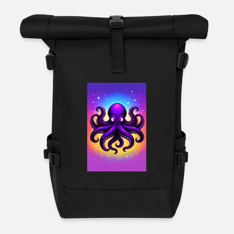 Purpur Kosmischer Oktopus - Rolltop Rucksack - Schwarz