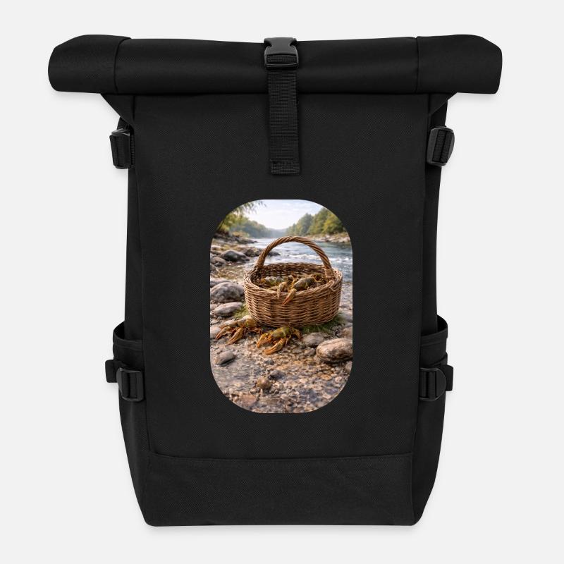 Basket full of crab on the riverbank Severskii Donets - Roll Top Backpack - black