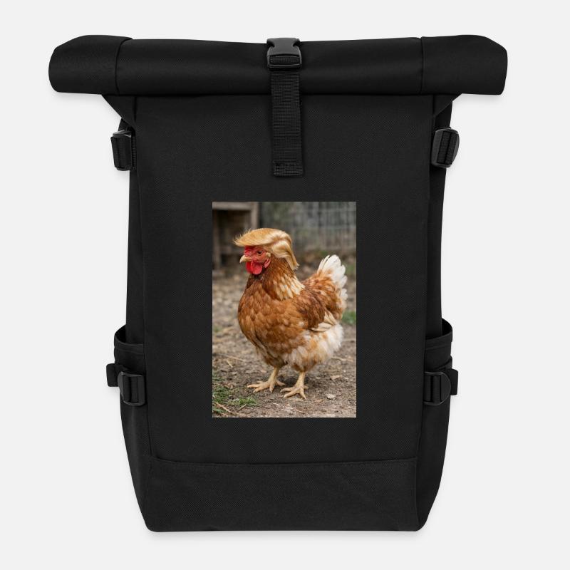 Huhn mit Haarpracht Retro - Rolltop Rucksack - Schwarz