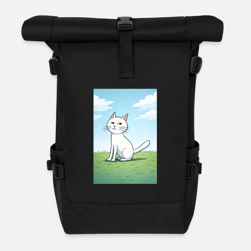 Weiße Katze mit frechen Blick - Rolltop Rucksack - Schwarz