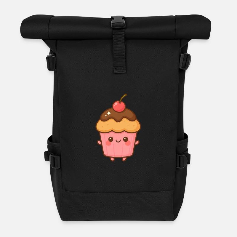 Kawaii pink chocolate cupcake - Roll Top Backpack - black