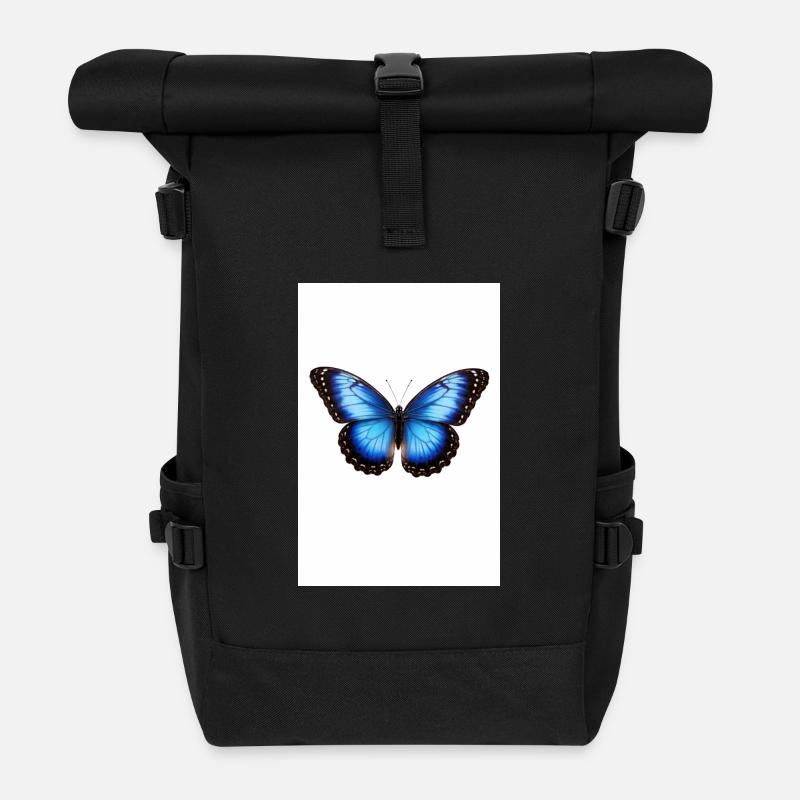 Blauer Schmetterling Flügel - Rolltop Rucksack - Schwarz