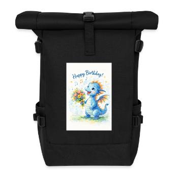 Blue Dragon with Bouquet of Flowers - Roll Top Backpack - black - Front