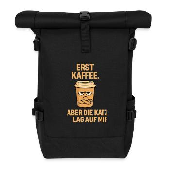 Premier café, chat ment sur moi, cadeau drôle - Sac à dos roll top - noir - Devant