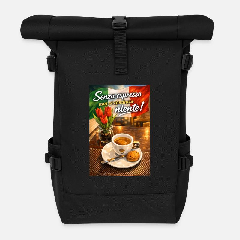 Espresso und Flagge: Italienischer Start - Rolltop Rucksack - Schwarz