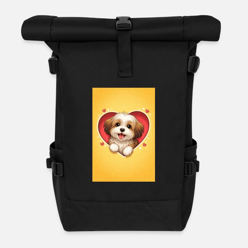 Love Dog Puppy in Heart Frame - Roll Top Backpack - black