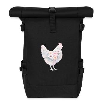Peinture aquarelle de poule poule - Sac à dos roll top - noir - Devant