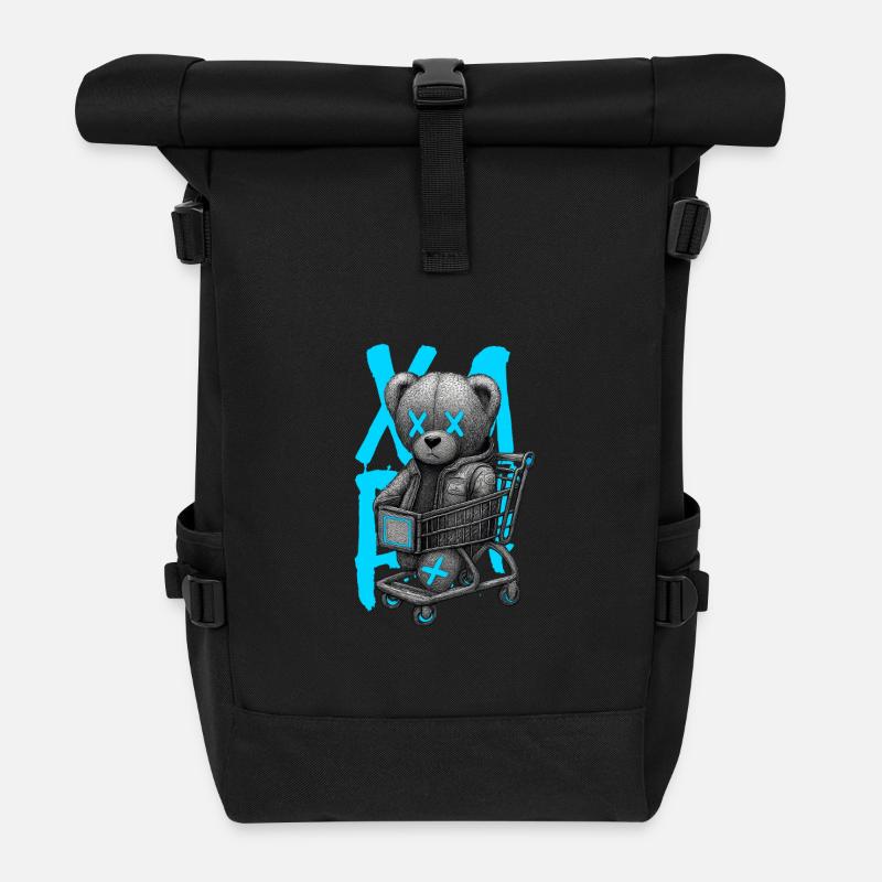 Teddybär in Neon-Trolley X - Rolltop Rucksack - Schwarz