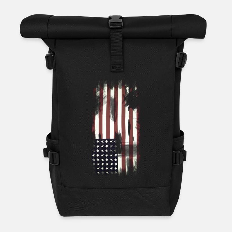 USA Flag - Rolltop Rucksack - Schwarz