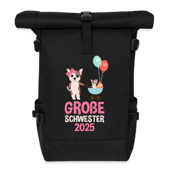 Große Schwester 2025 Süßer Hund - Rolltop Rucksack - Schwarz - Vorne