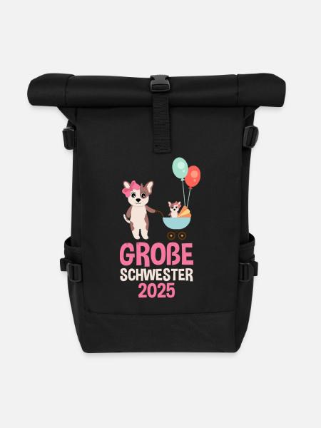 Große Schwester 2025 Süßer Hund - Rolltop Rucksack - Schwarz