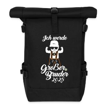 Ich werde großer Bruder 2025 Baby Lederhose - Rolltop Rucksack - Schwarz - Vorne
