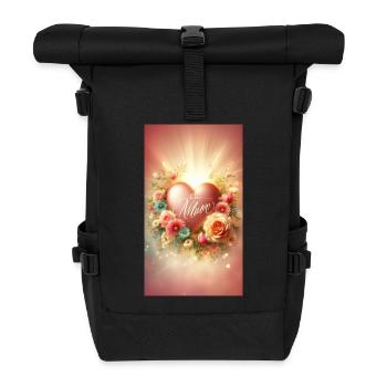 Heart of Love Mom Flower Circle - Roll Top Backpack - black - Front