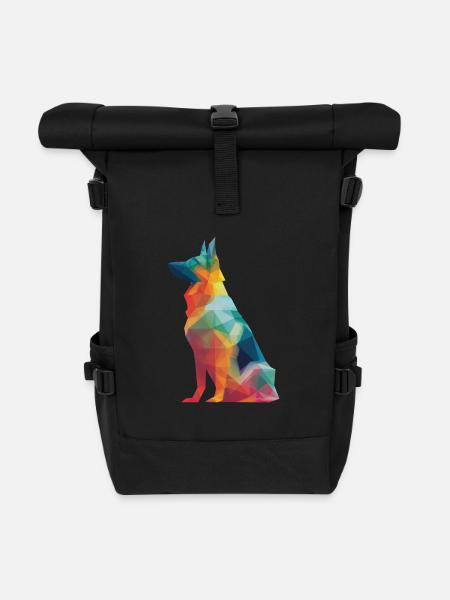 Deutscher Schäferhund Low Poly Art Desing Bunt - Rolltop Rucksack - Schwarz